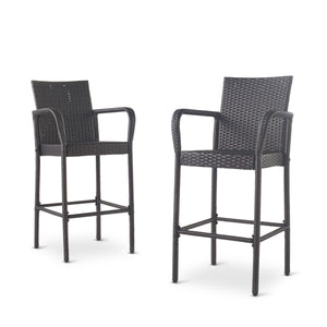 Outdoor Wicker Barstools With Rattan And Iron Frame