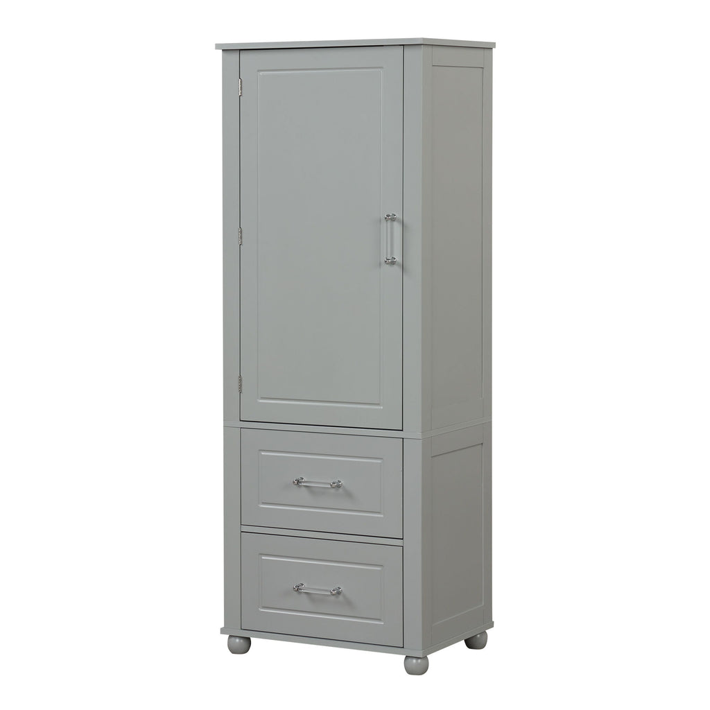 Tall Freestanding Bathroom Storage Cabinet With 2 Drawers And Adjustable Shelf