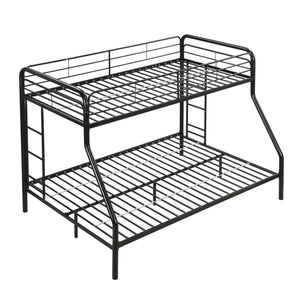 Modern Twin Over Full Metal Bunk Bed With Trundle And Dual Side Ladder And Metal Design - Black / Brown