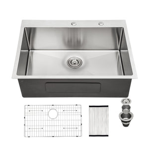 Drop In Kitchen Sink, 16 Gauge Stainless Steel, Single Bowl, Topmount Basin