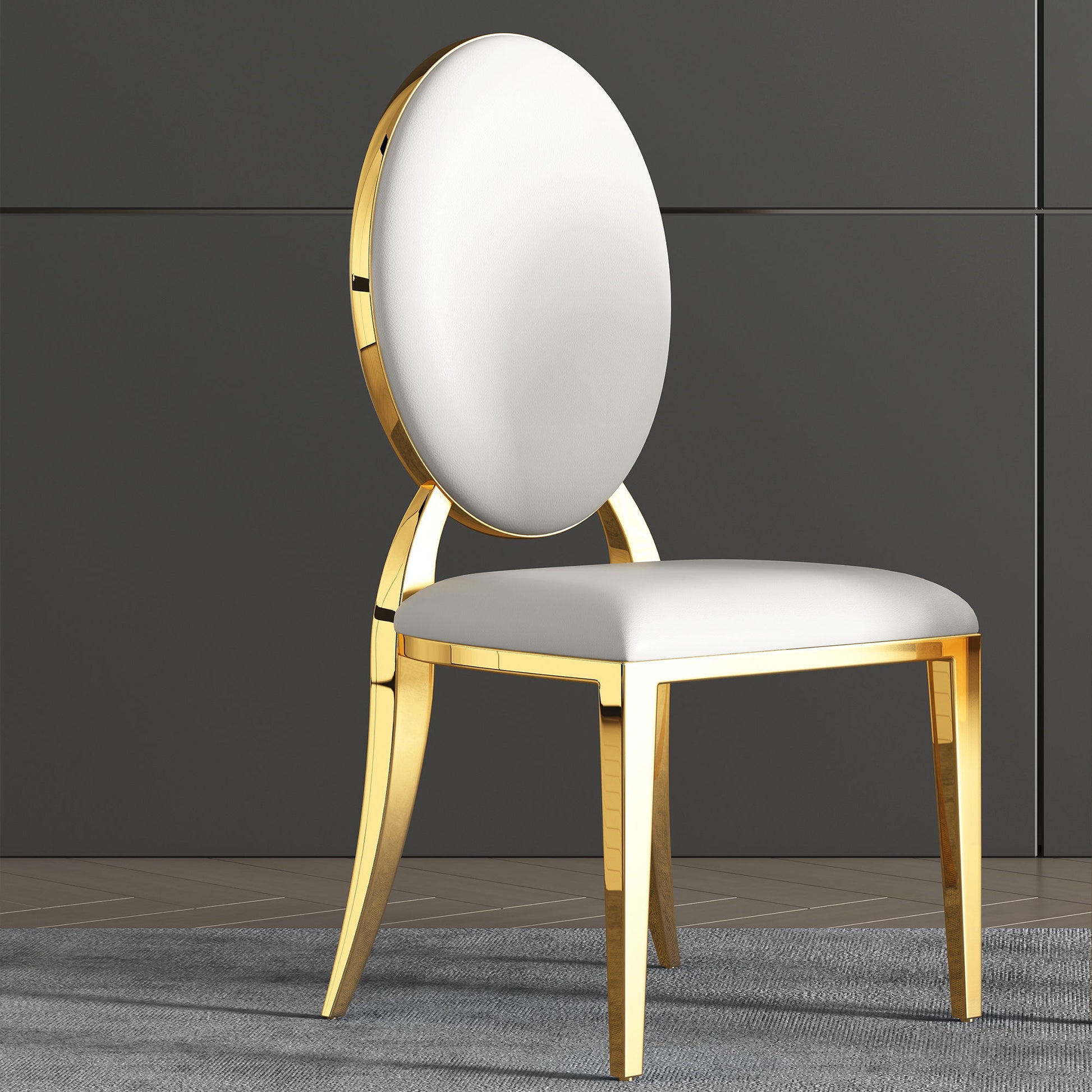 Dining Chair (Set of 2), Oval Backrest Design And Stainless Steel Legs - White