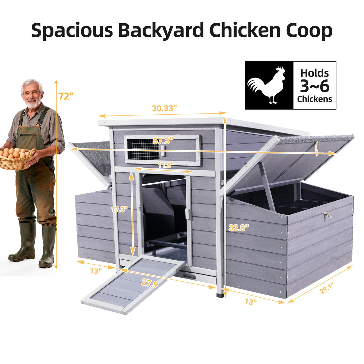 Chicken Coop, Large Outdoor Hen House With Run And Nesting Box Poultry Cage, Rabbit Hutch - Grayish Purple