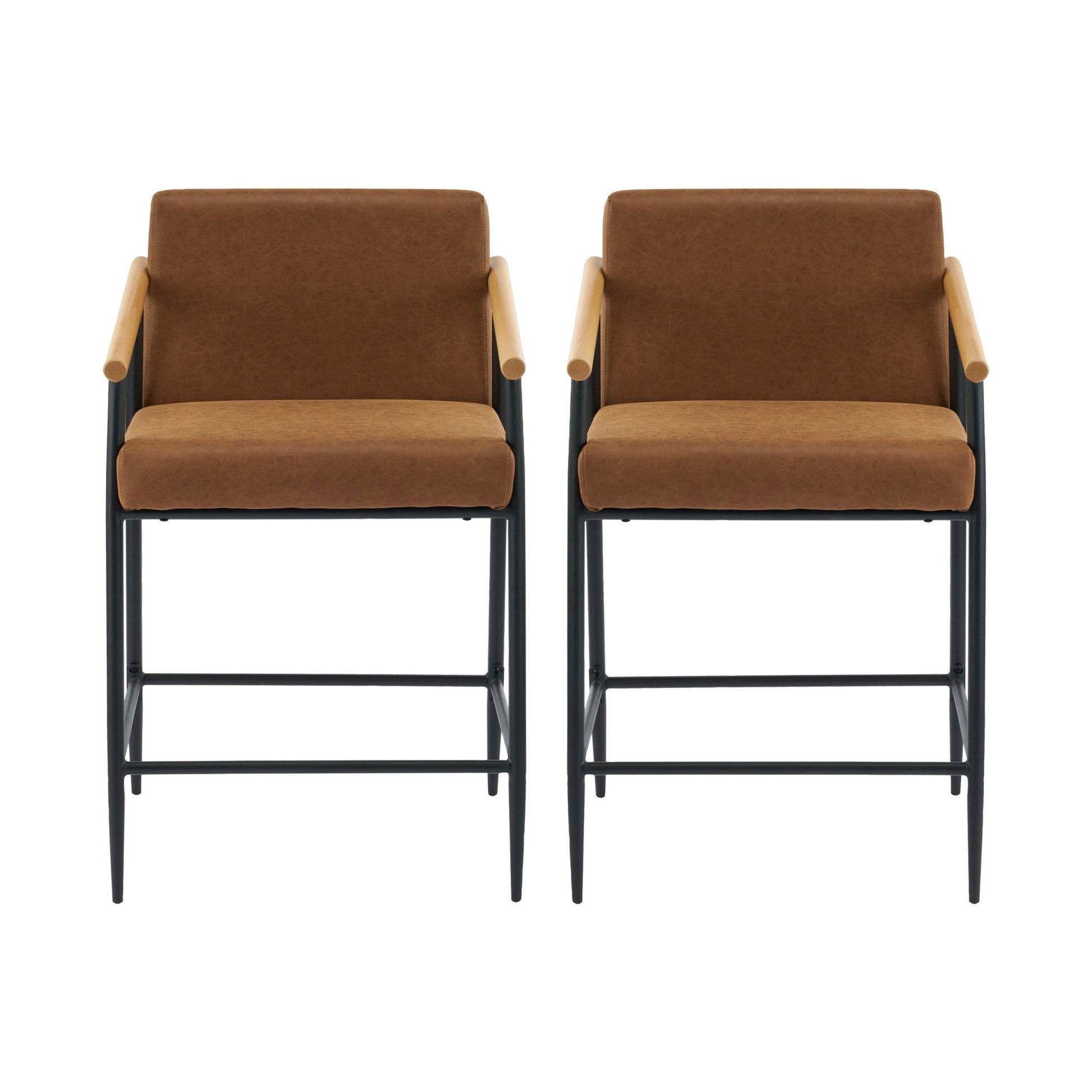 Mid Century Modern Counter Stool Set With Iron Frame