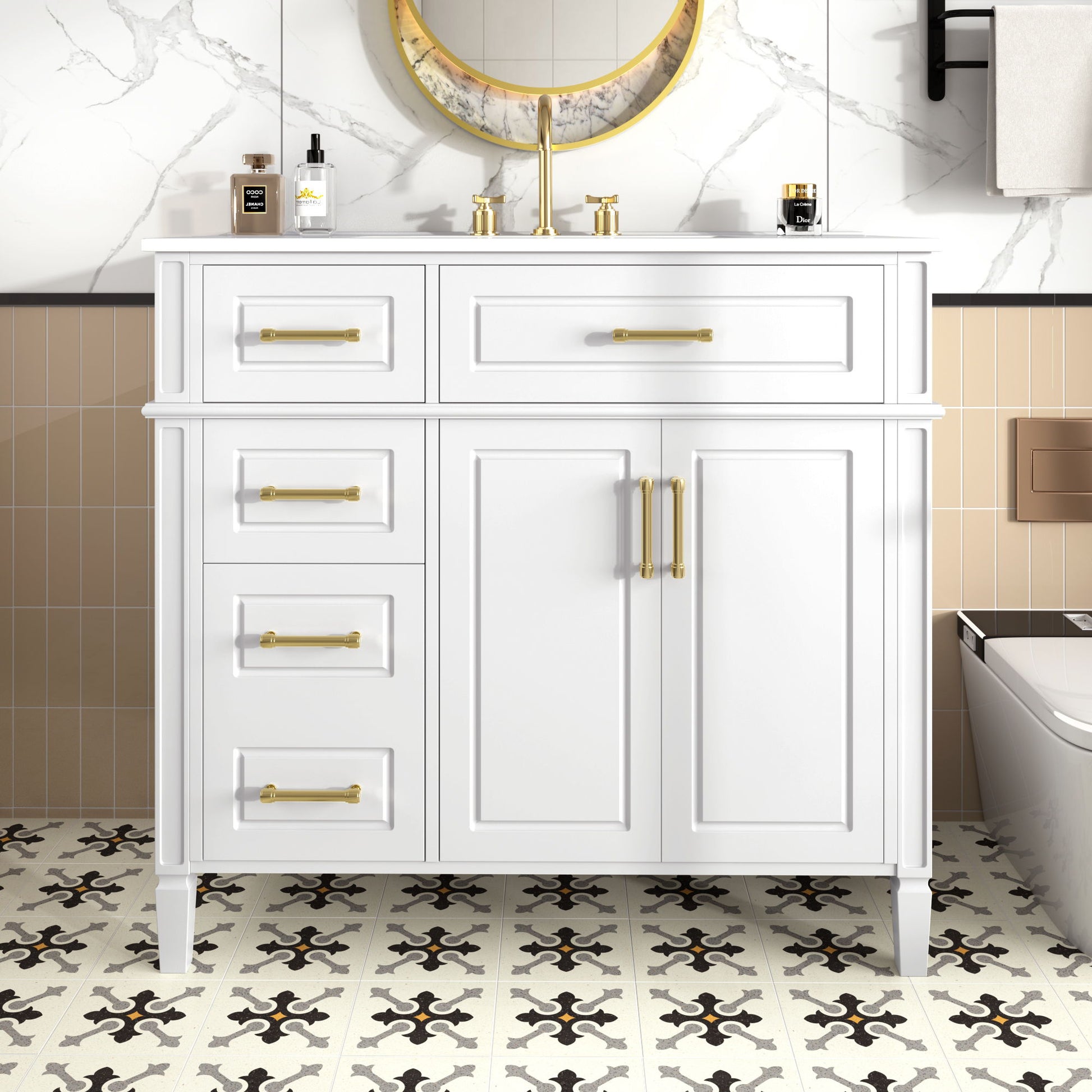 Bathroom Vanity With Sink, 4 Drawers, 2 Doors
