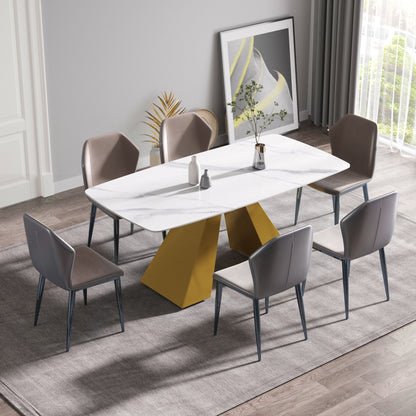 Modern Artificial Stone Curved Metal Leg Dining Table, Can Accommodate 6-8 People - White / Gold