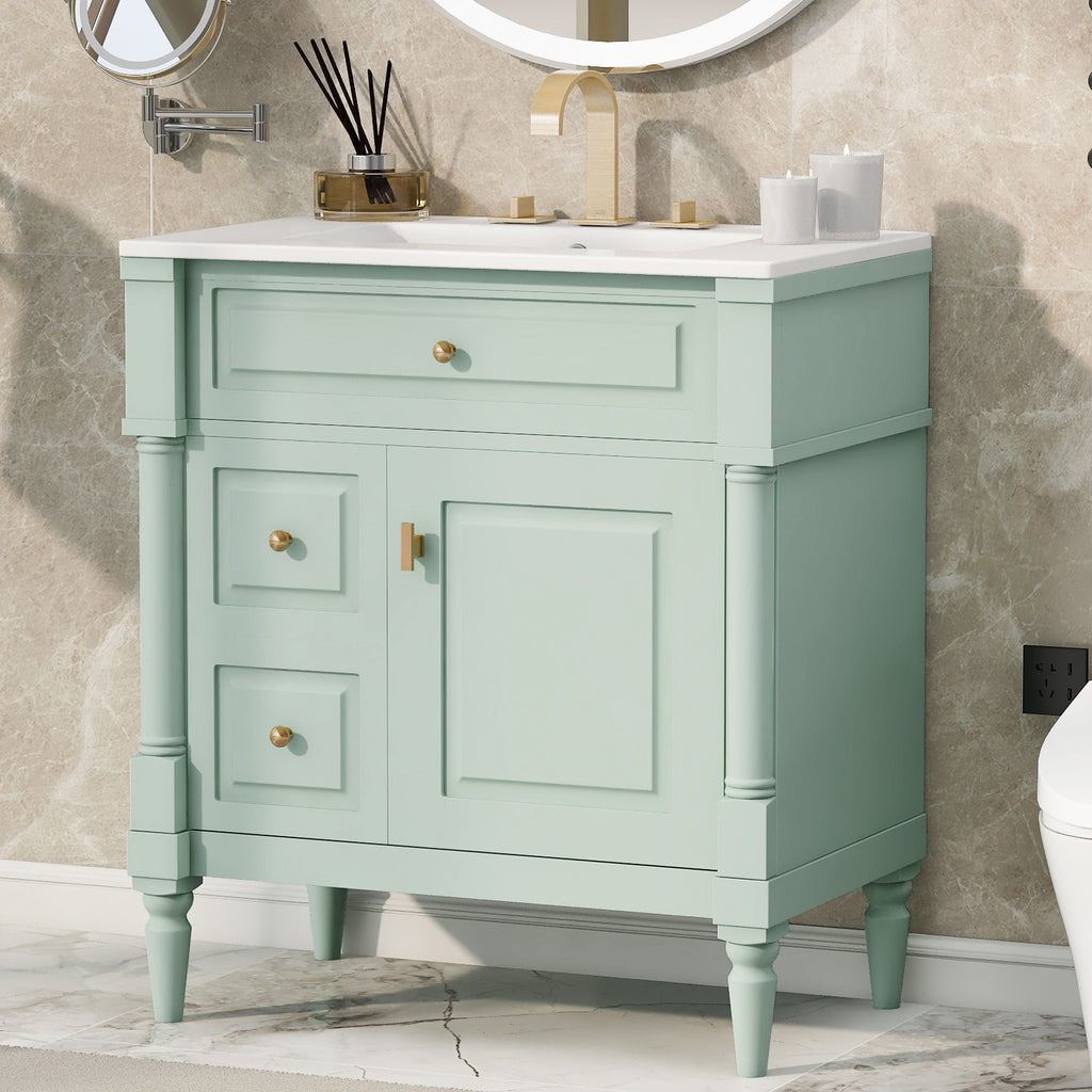 Modern Bathroom Vanity With Sink, Freestanding Cabinet With Flip Drawer & Adjustable Shelf