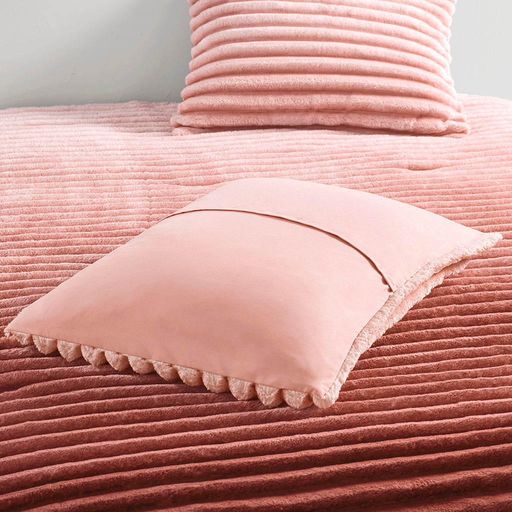 Avril - King/California King Fluffy Ribbed Plush Comforter Set - Blush Ombre