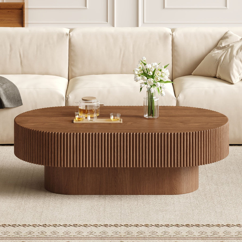 Oval Coffee Table With Thick Tabletop For Living Room