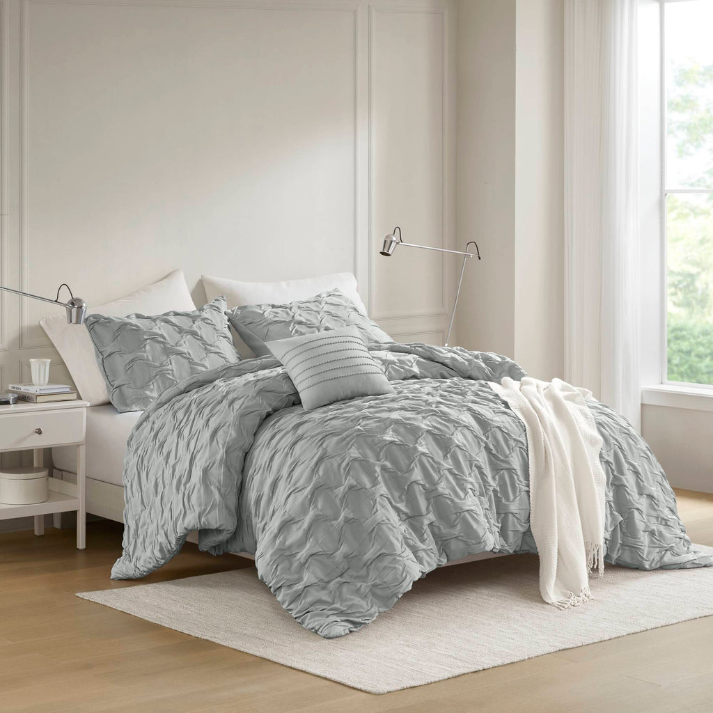 Bailey - Full/Queen Diamond Pucker Comforter Set - Gray