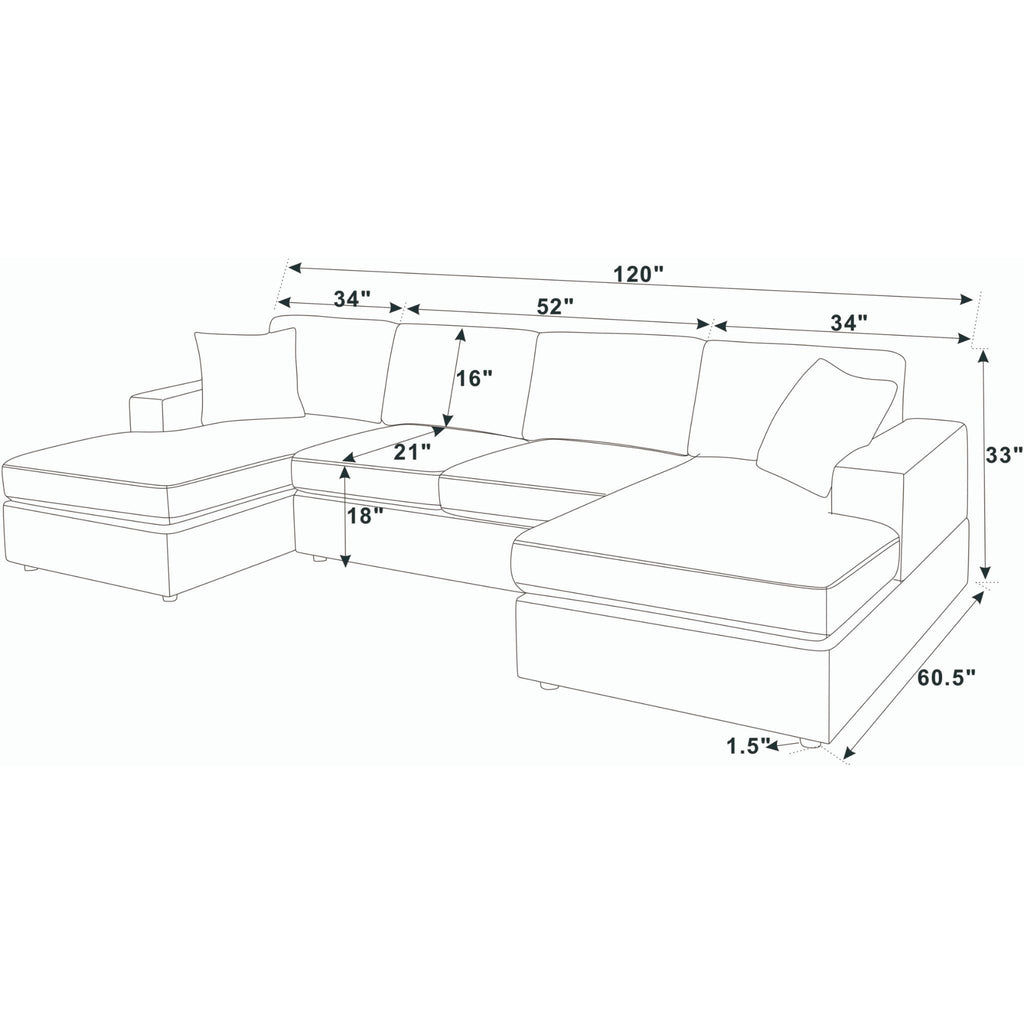 3 Piece Corduroy Double Chaise Sectional Sofa