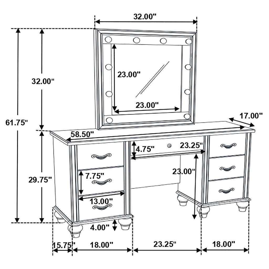 Charlotte - 7 Drawer Vanity Desk With LED Mirror - White