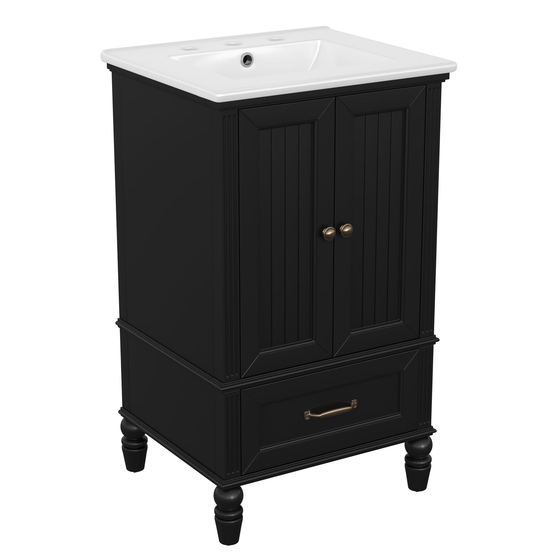 20" Bathroom Vanity With Sink Cabinet With 2 Doors, 2 Drawer, Magnetic Door Stopper, Adjustable Feet, Drop In Sink - Black