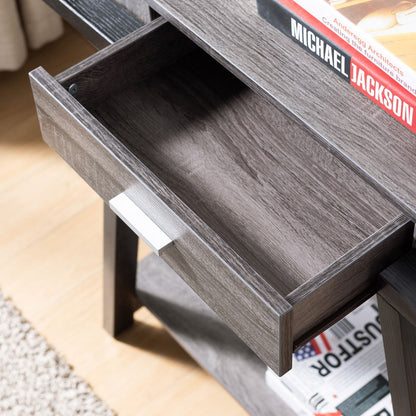 Modern Hallway Display Table With Drawer & Bottom Shelve - Distressed Grey & Black