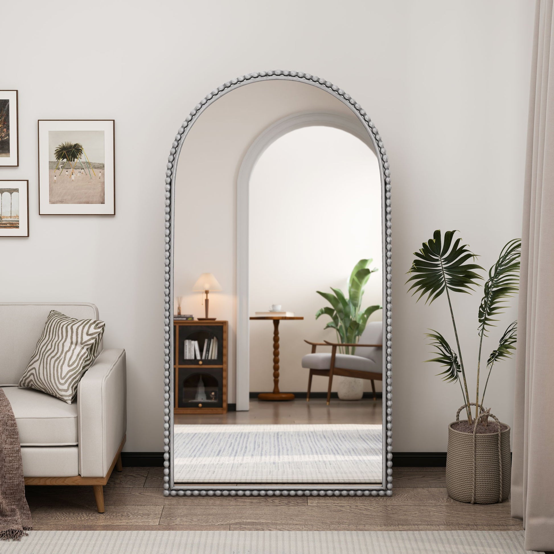 Arch Retro Full Length Mirror With Supporting Feet - Silver