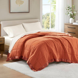 Windom - Twin Lightweight Down Alternative Blanket With Satin Trim - Orange