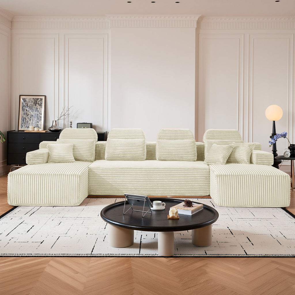 Sectional Sleeper Sofa & Storage Pockets, Modular Couch With Throw Pillows For Living Room