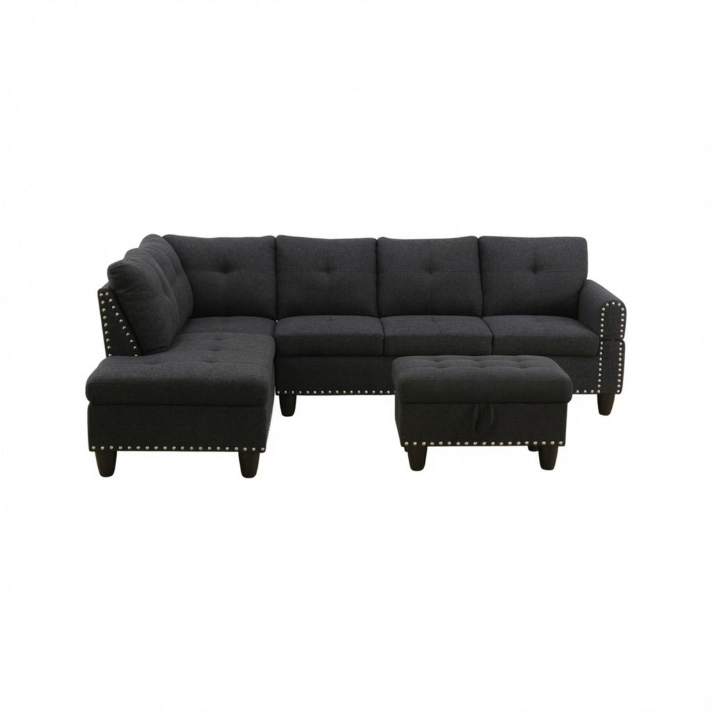 L - Shaped 3 Piece Sectional Sofa With Chaise, Storage Ottoman & Cup Holders