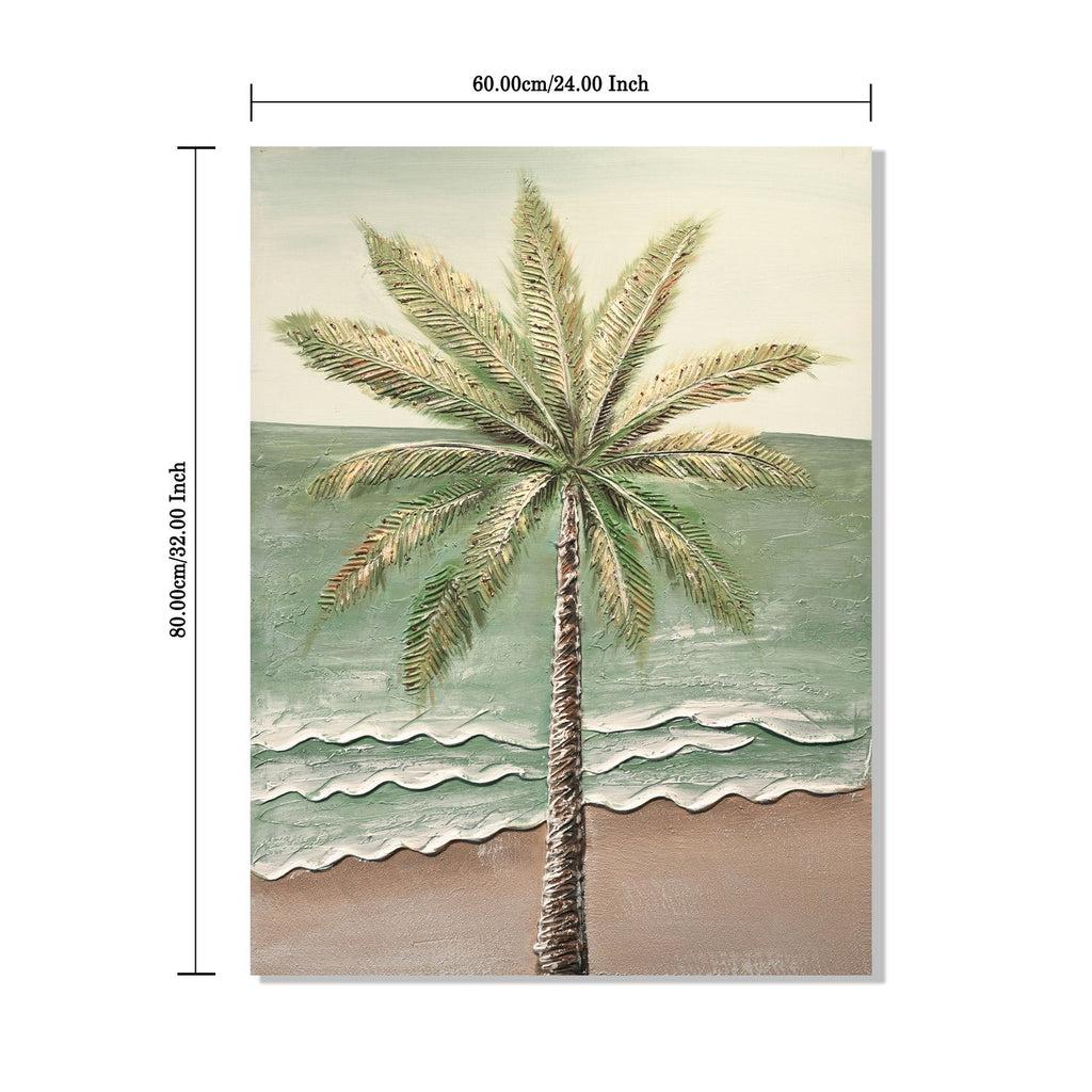 Palm Tree Wall Art, Beach Canvas Painting With Accents, Hand Painted Textured Tropical Decor (Set of 2) - Aqua Blue
