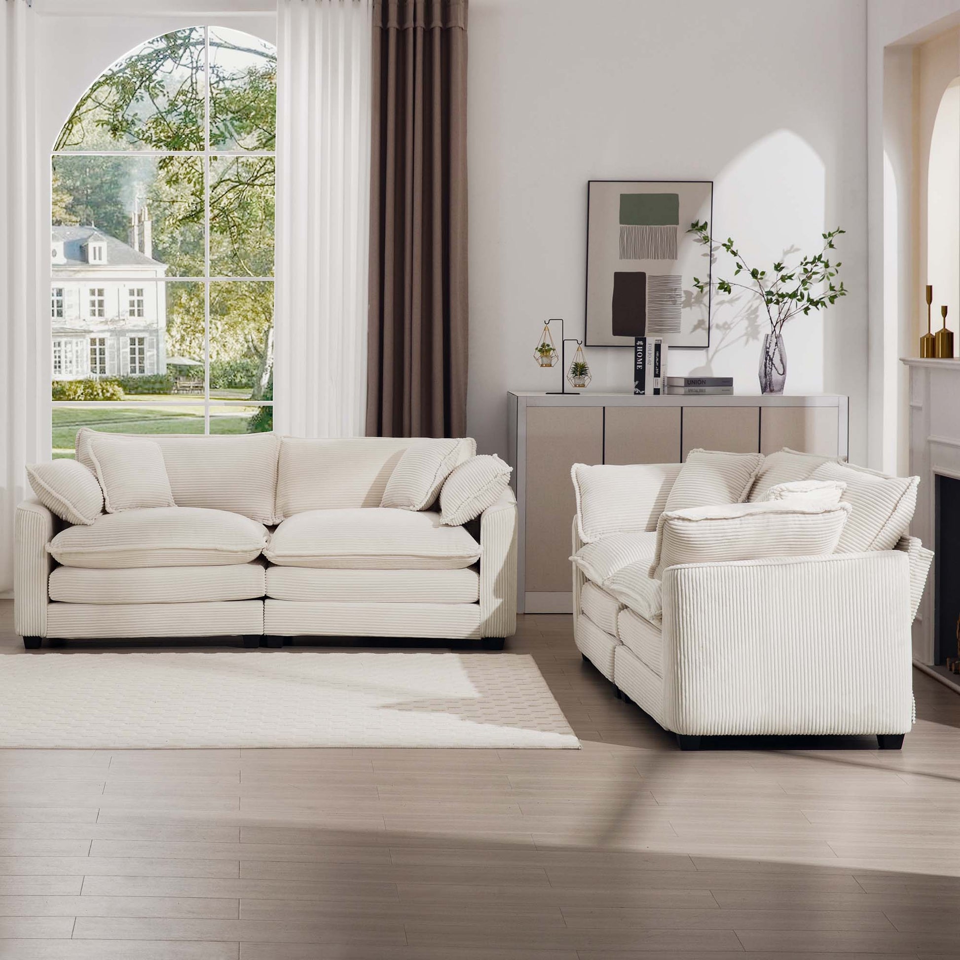 Elegant Corduroy Oversized Sectional Sofa Set With Deep Seats And Flexible Layout