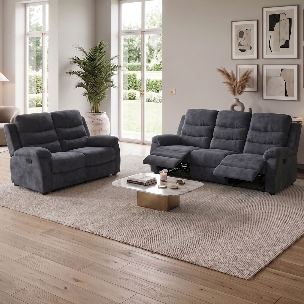 2 Piece Reclining Sofa Set, 3 Seat Sofa & 2 Seat Loveseat, 150° Recline - Dark Gray