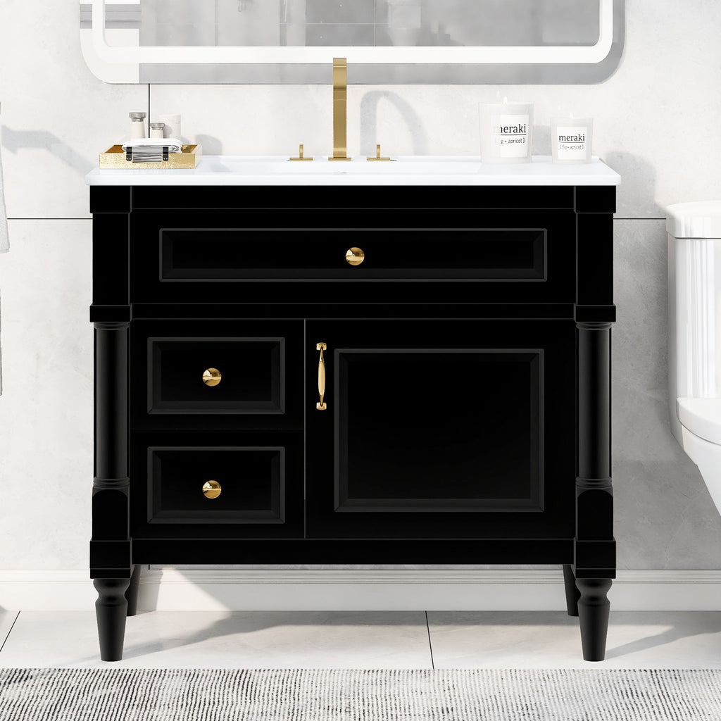 Freestanding Bathroom Vanity With Sink, Adjustable Shelf, Flip Drawer