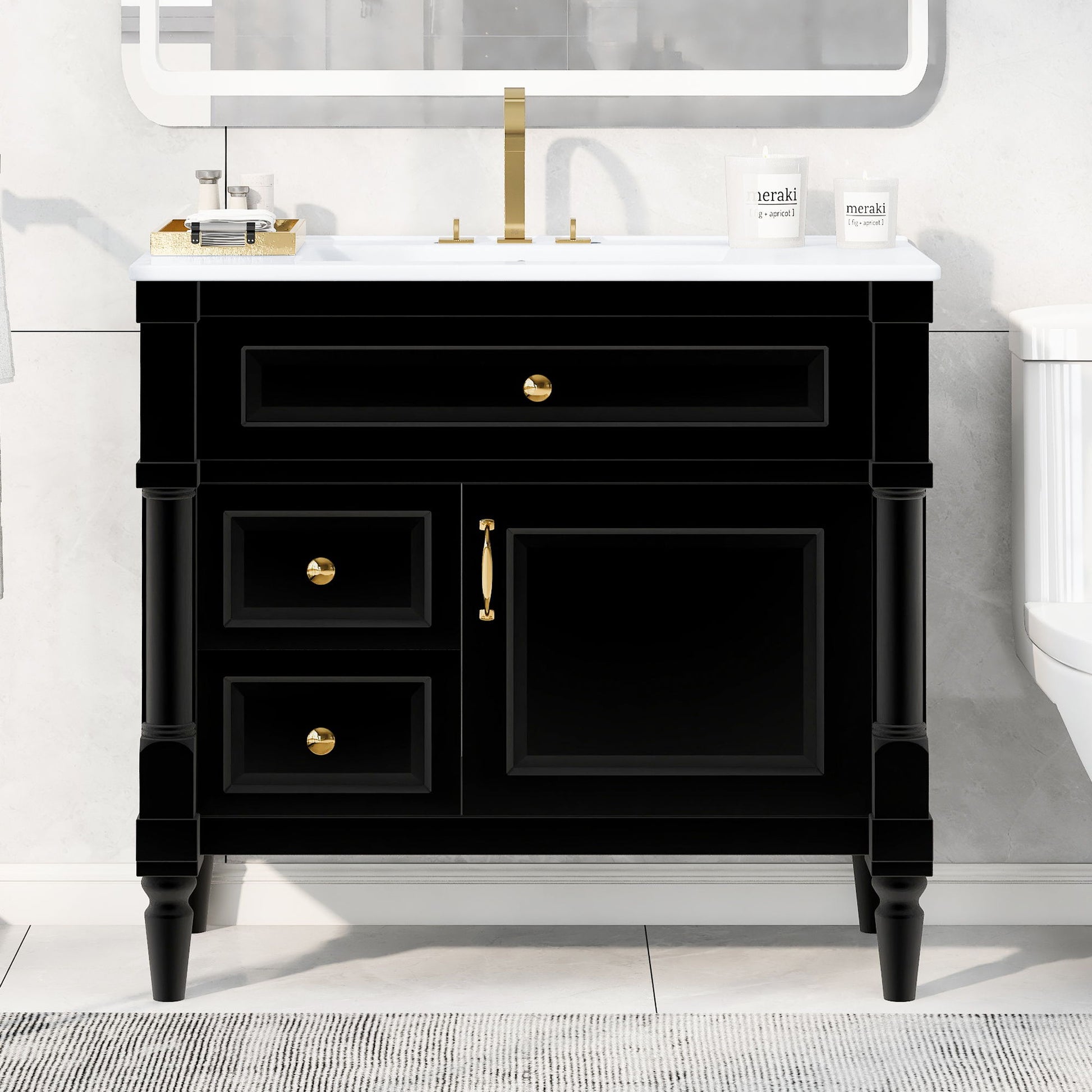 Freestanding Bathroom Vanity With Sink, Adjustable Shelf, Flip Drawer