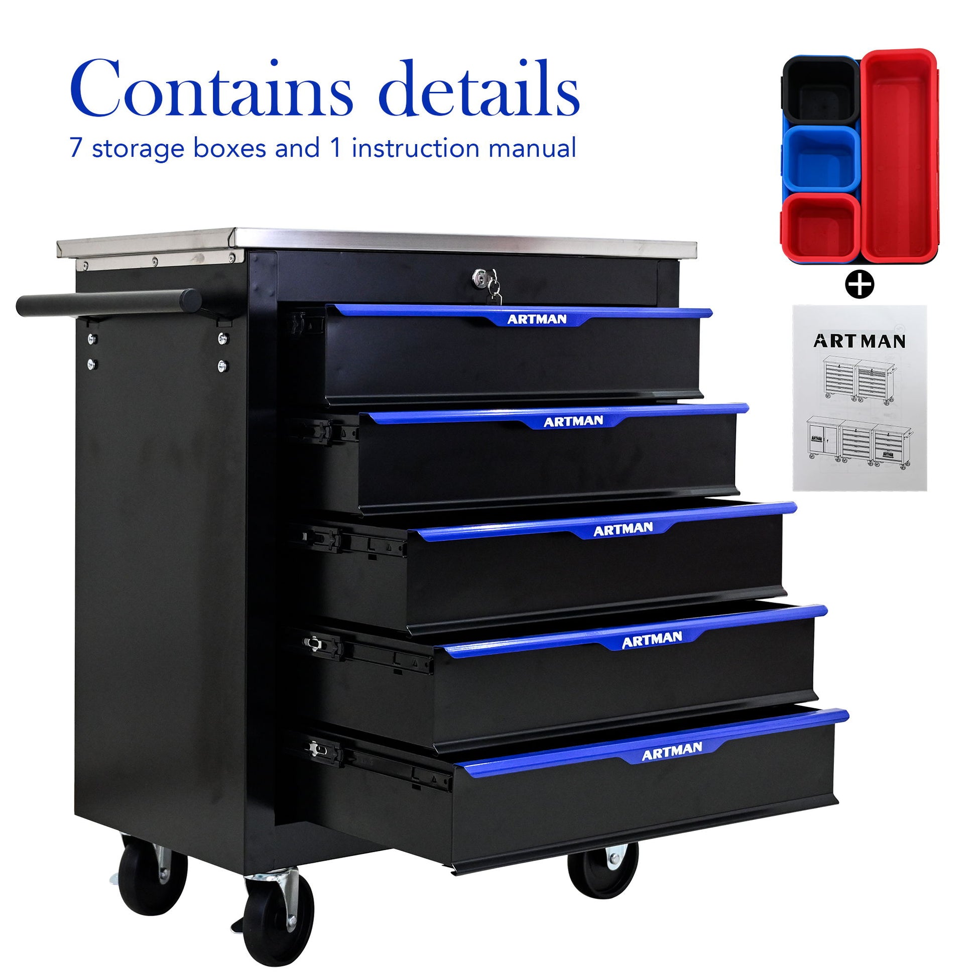 Drawer Multifunctional Tool Cart With Wheels