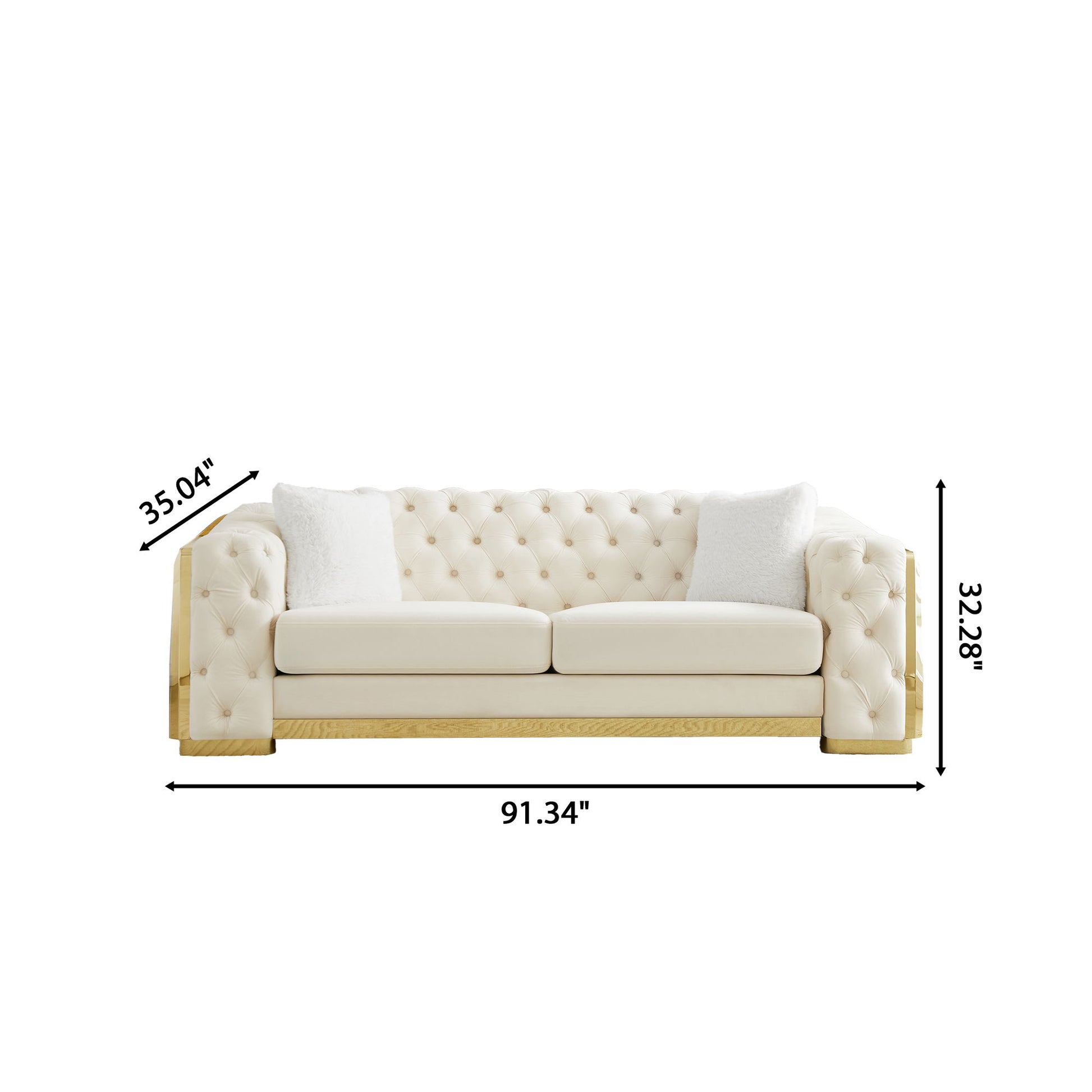 2 Seater Sofa With Button Tufted Diamond Grid & 2 Pillows For Living Room