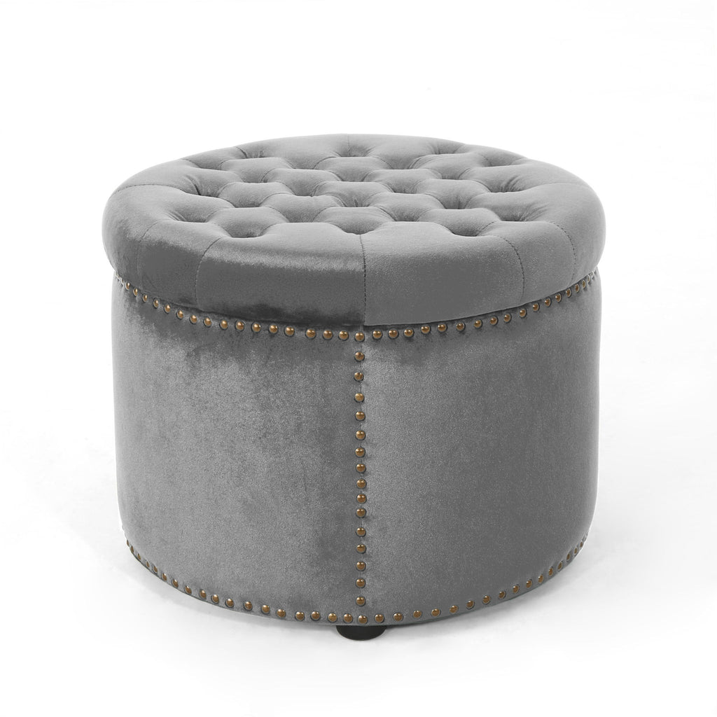 Elegant Round Ottoman Footstool With Studded Rim