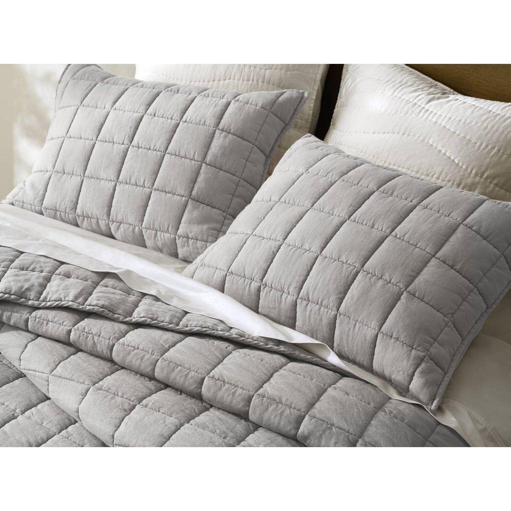100% Linen - King/California King Linen Garment Washed Quilt Set - Gray