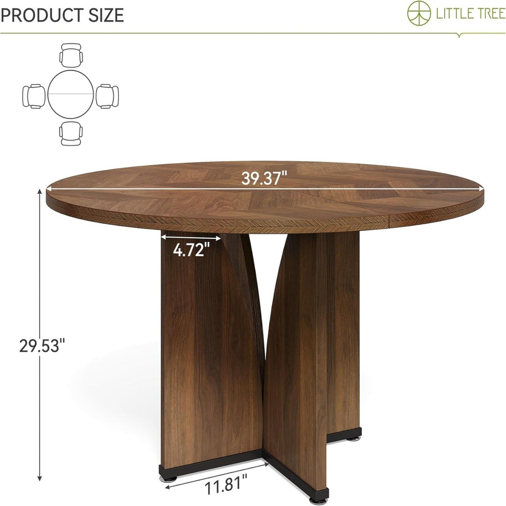 Round Conference Table With X Base - Dark Brown
