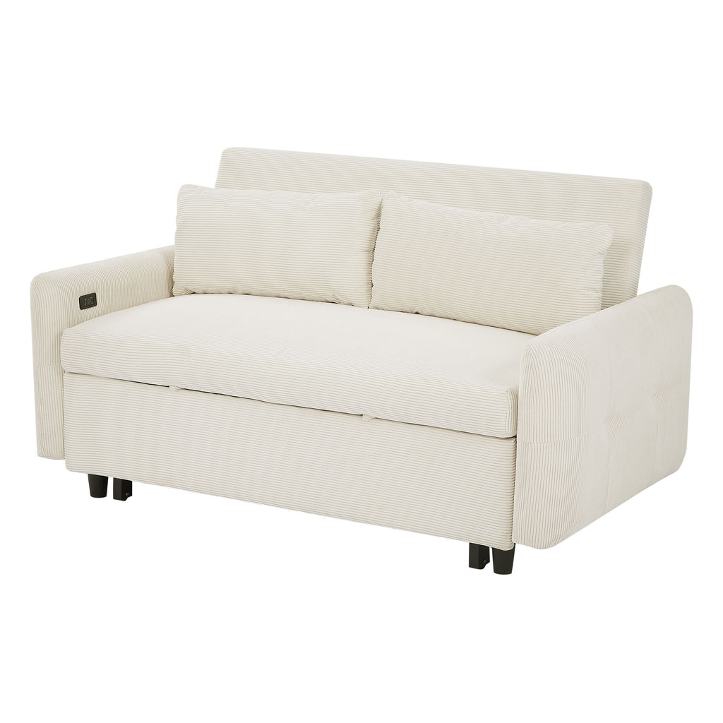 Pull-Out 2 Seat Modern Sleeper Sofa With 2 Throw Pillows And USB Ports