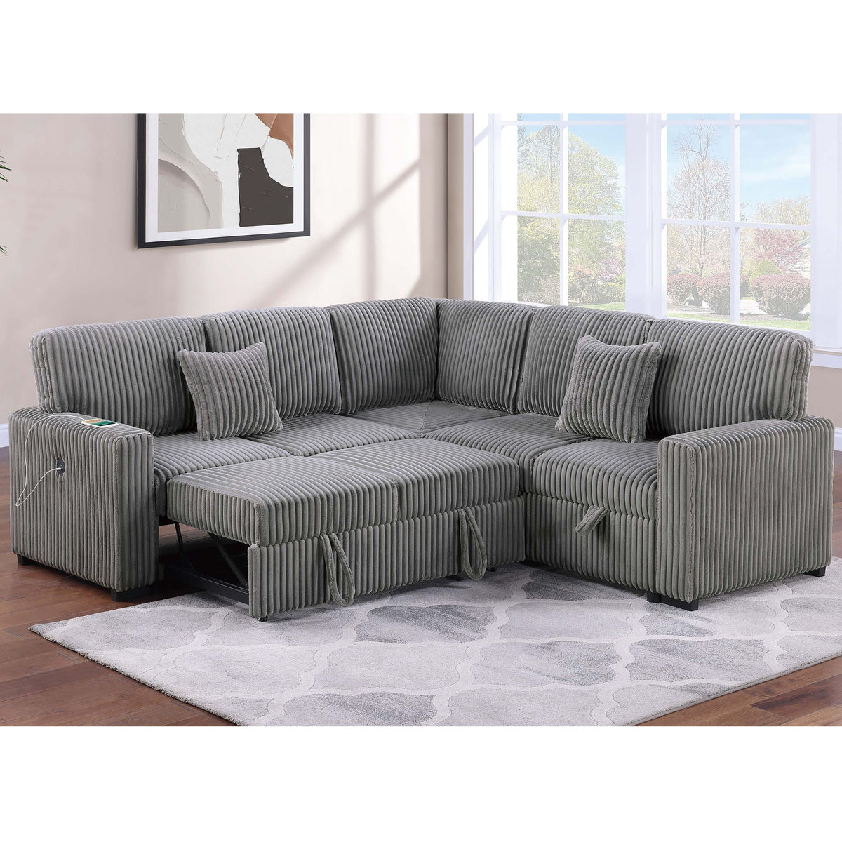 Convertible Sectional Upholstered Sleeper Sofa With Storage Chaise