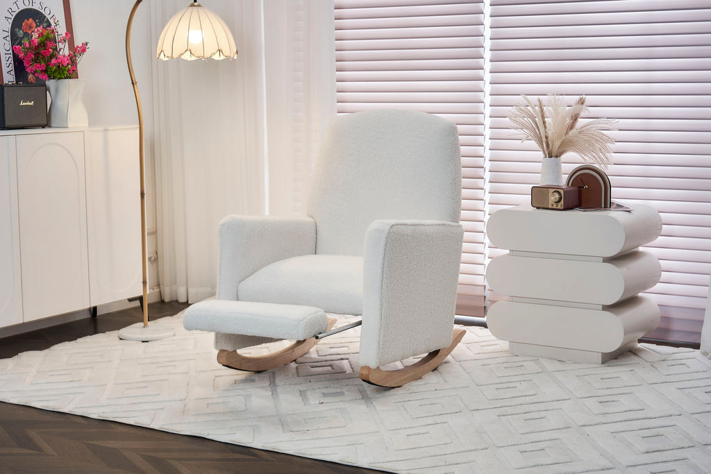 Teddy Fabric Nursery Rocking Chair With Adjustable Footrest - Ivory