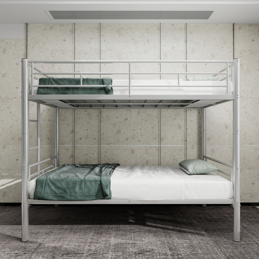 Metal Bunk Bed For Kids, Convertible Bedframe With Ladders & Guardrail