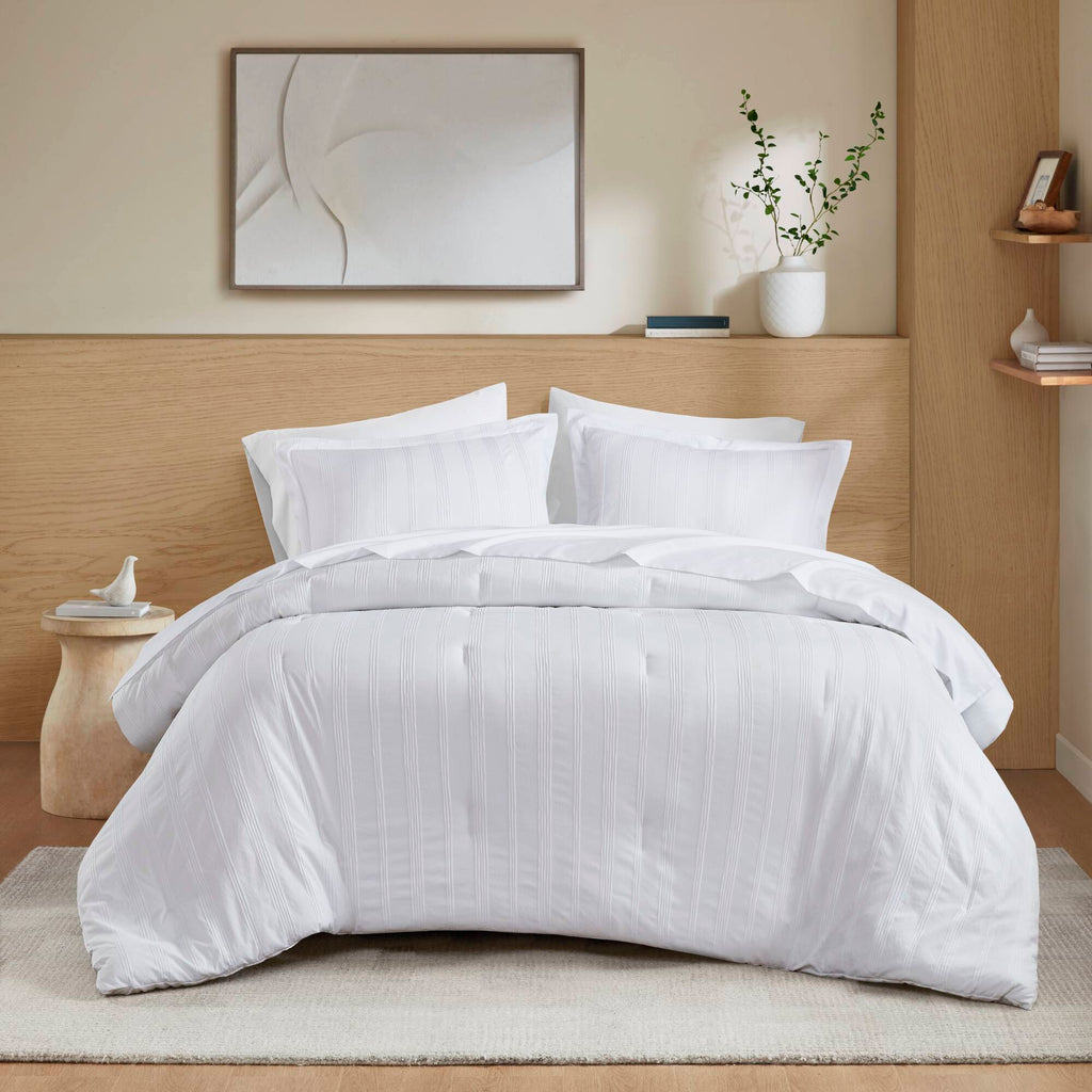 Logan - California King Striped Comforter Set - White