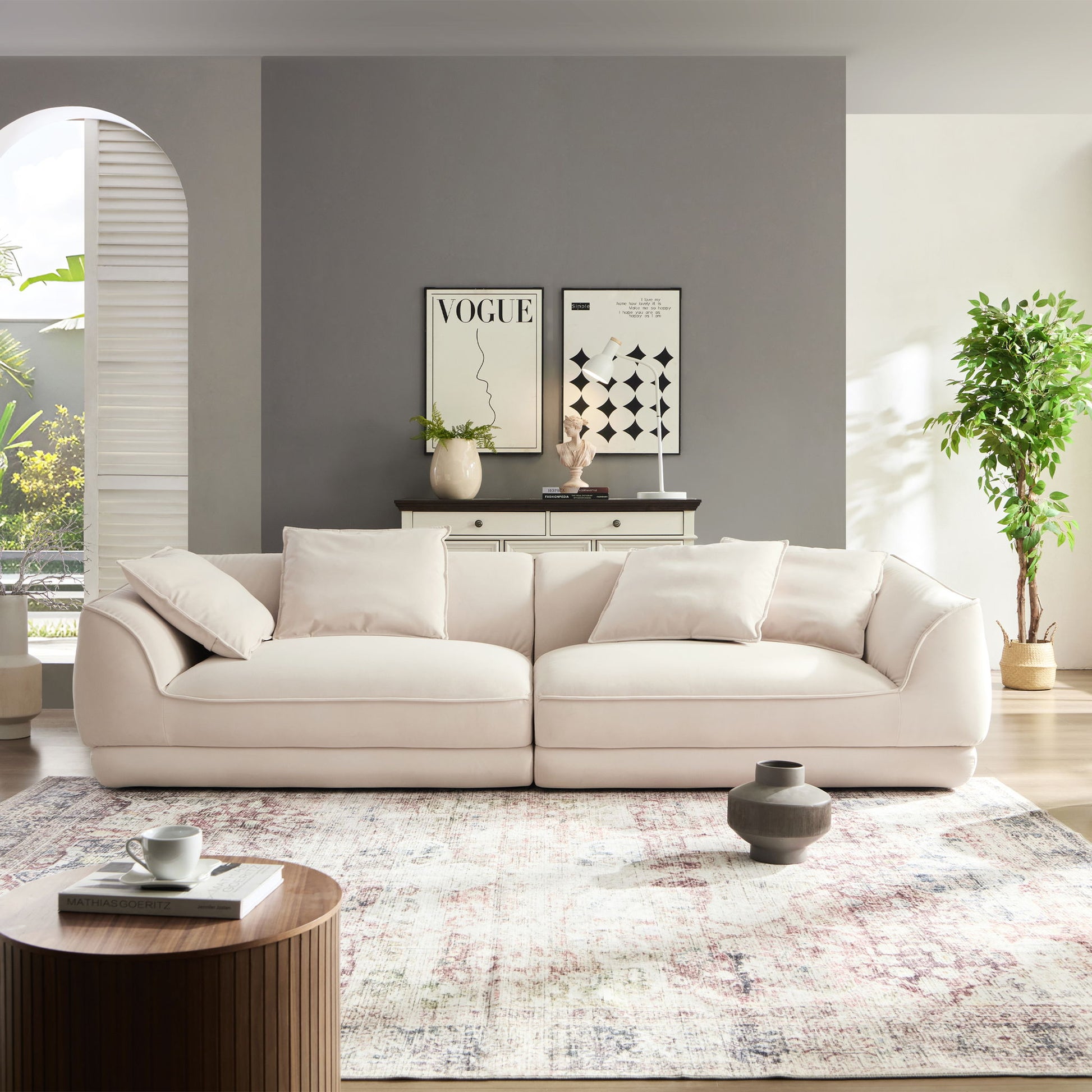 Nordic Modern Sofa With Removable Pillowcase, High Density Sponge Filling, 4 Throw Pillows