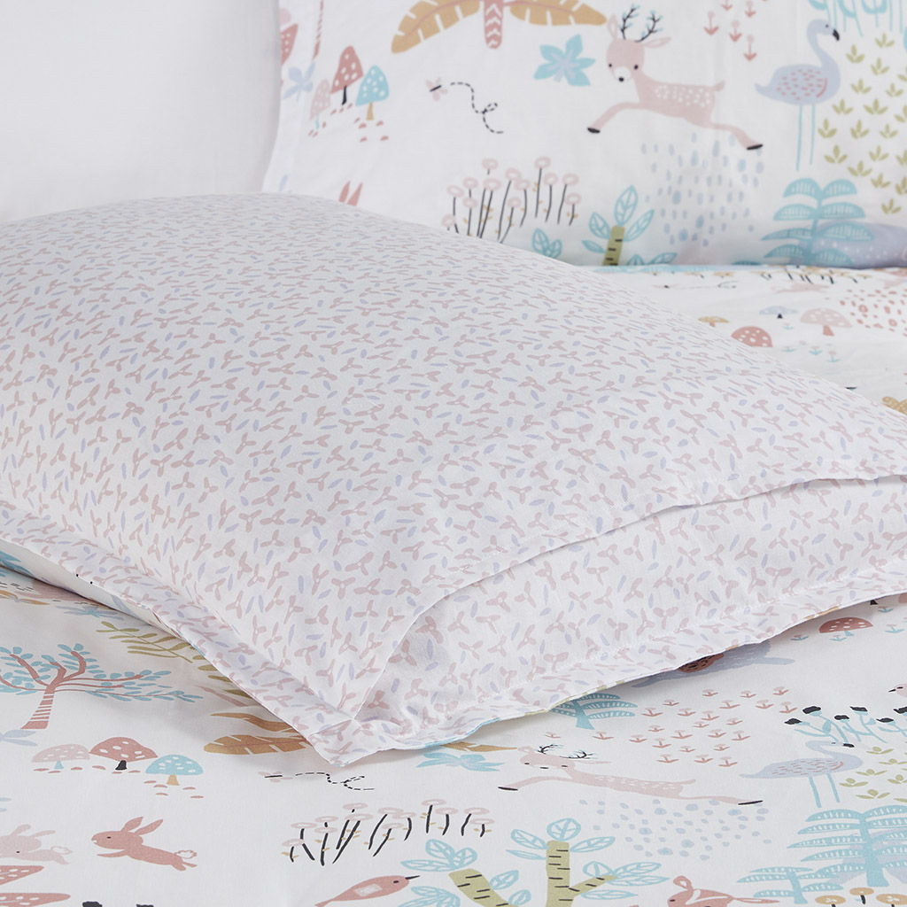 Iris - Twin Woodland Animals Reversible Comforter Set - Blush