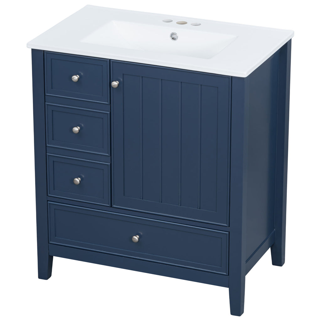 Modern Bathroom Vanity With Sink, 1 Cabinet & 3 Drawers