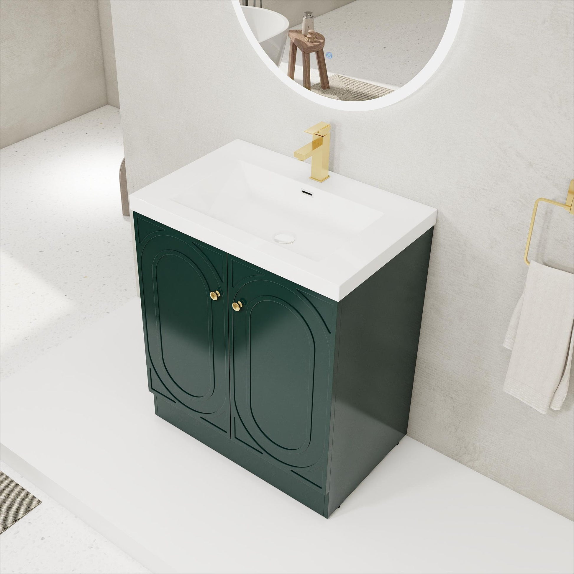 Contemporary Freestanding Bathroom Vanity With Resin Sink & Soft-Close Cabinet Doors