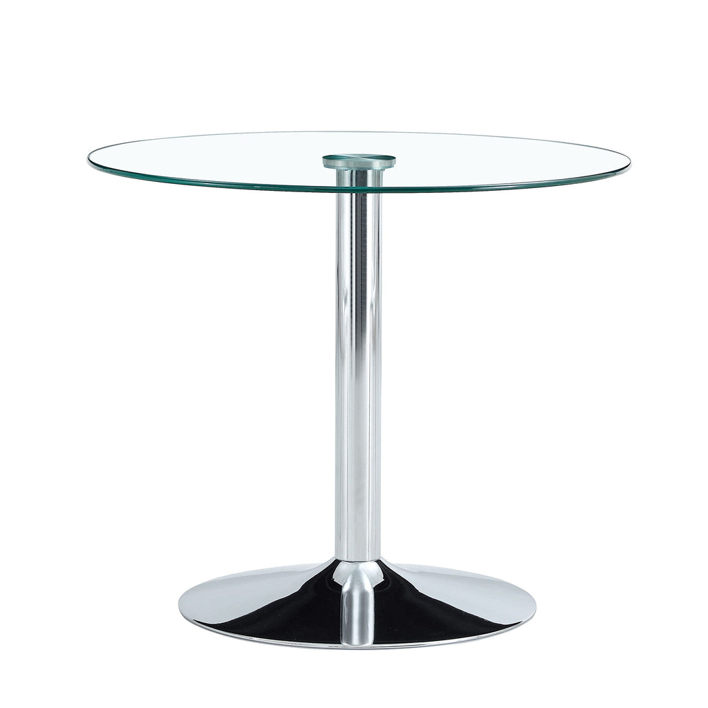 Modern Minimalist Circular Glass Dining Table With Electroplated Metal Legs 35" Diameter - Transparent