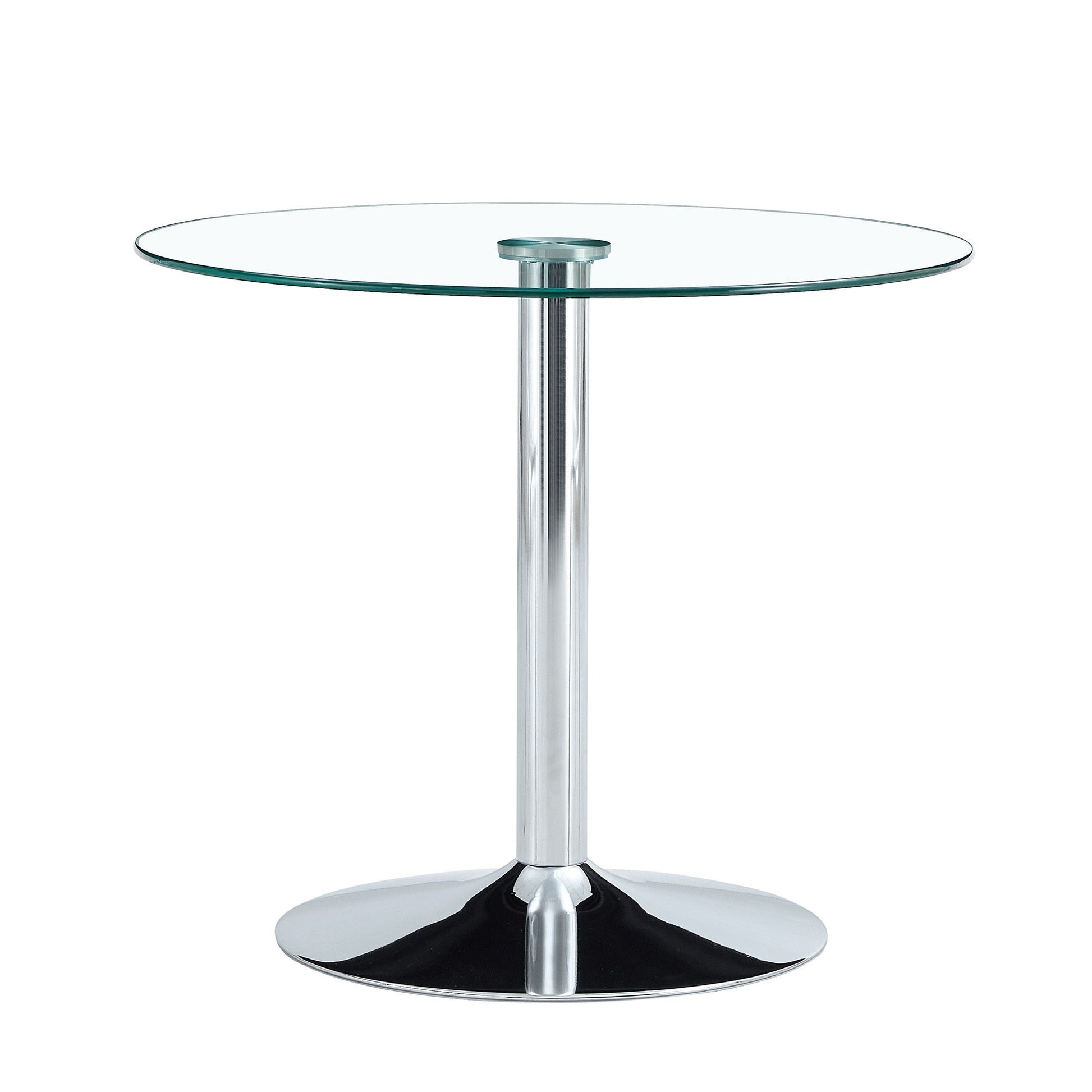 Modern Minimalist Circular Glass Dining Table With Electroplated Metal Legs 35" Diameter - Transparent