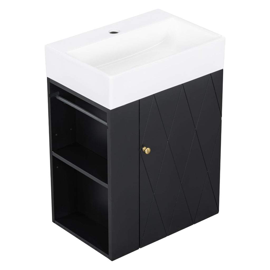 Modern Bathroom Vanity With Sink, Diamond Pattern Doors