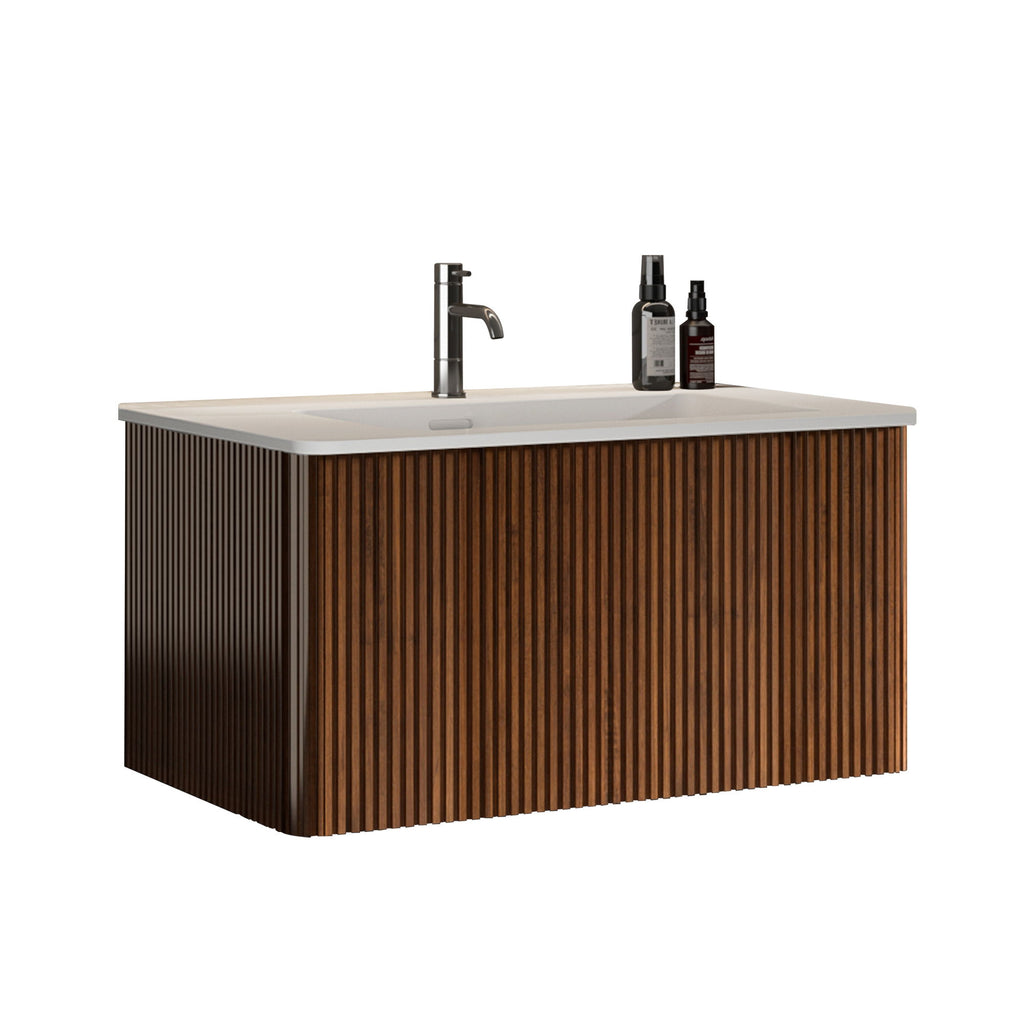 Etna - Striped Bathroom Vanity With Ceramic Sink, Wall Mounted Floating Bathroom Vanity For Modern Bathroom