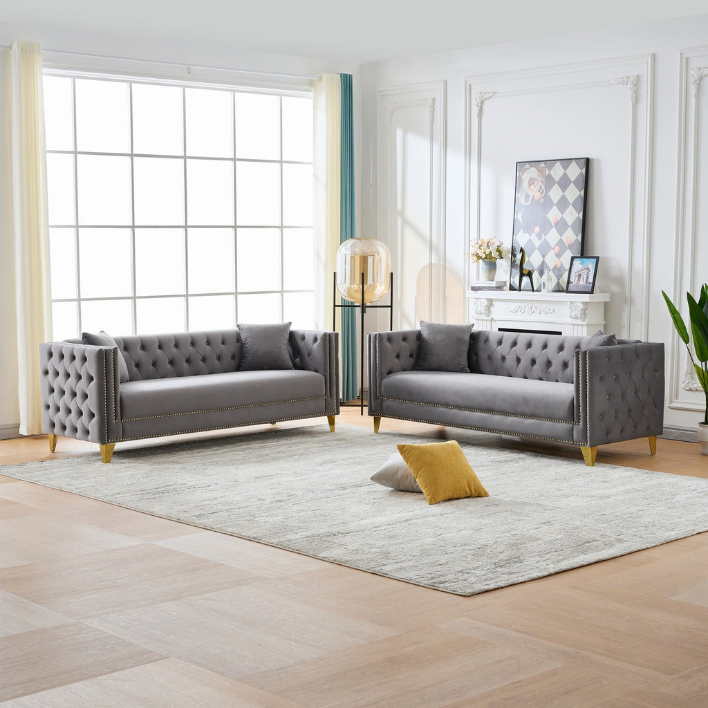 Deep Seat Sofa With Button Nailhead, Square Arm Couches