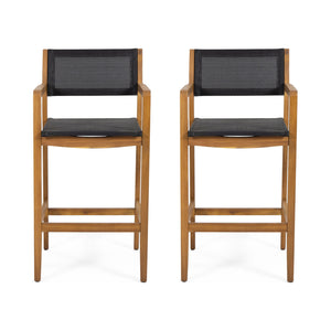 Outdoor Barstool With Woven Wicker And Frame (Set of 2) - Teak