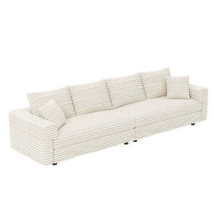 Plush Corduroy 4 Seat Sofa, Modern Comfy Upholstered Sofa Cloud Couch, Deep Seat Couches With Soft Pillows