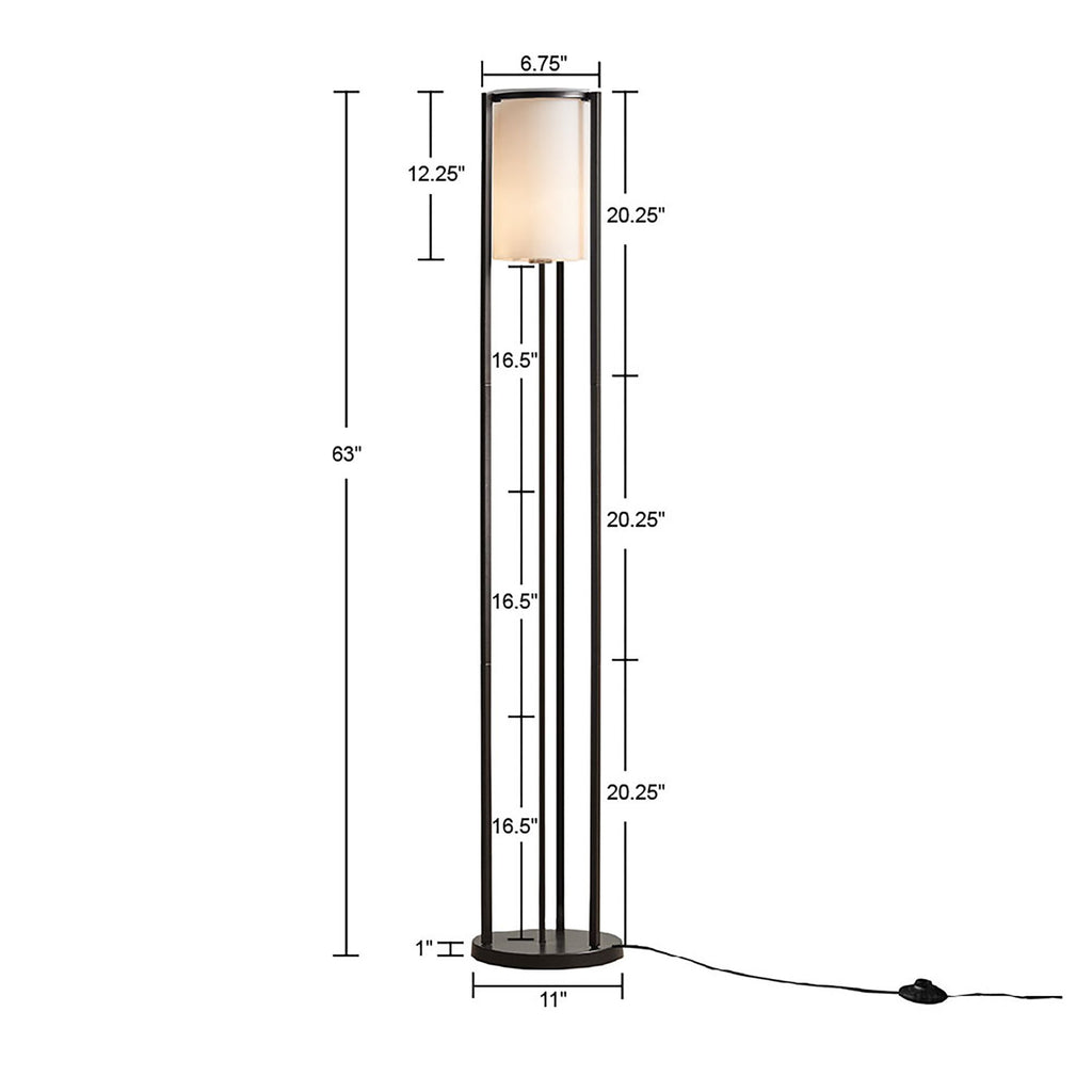 Charlton - Metal Floor Lamp With Glass Cylinder Shade - Black