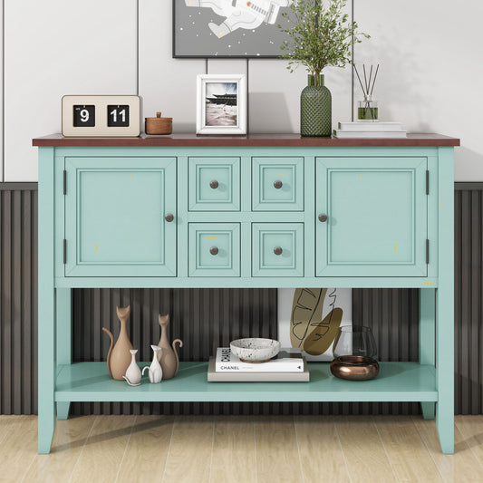 Gewnee - Console Table With 4 Storage Drawers - Blue