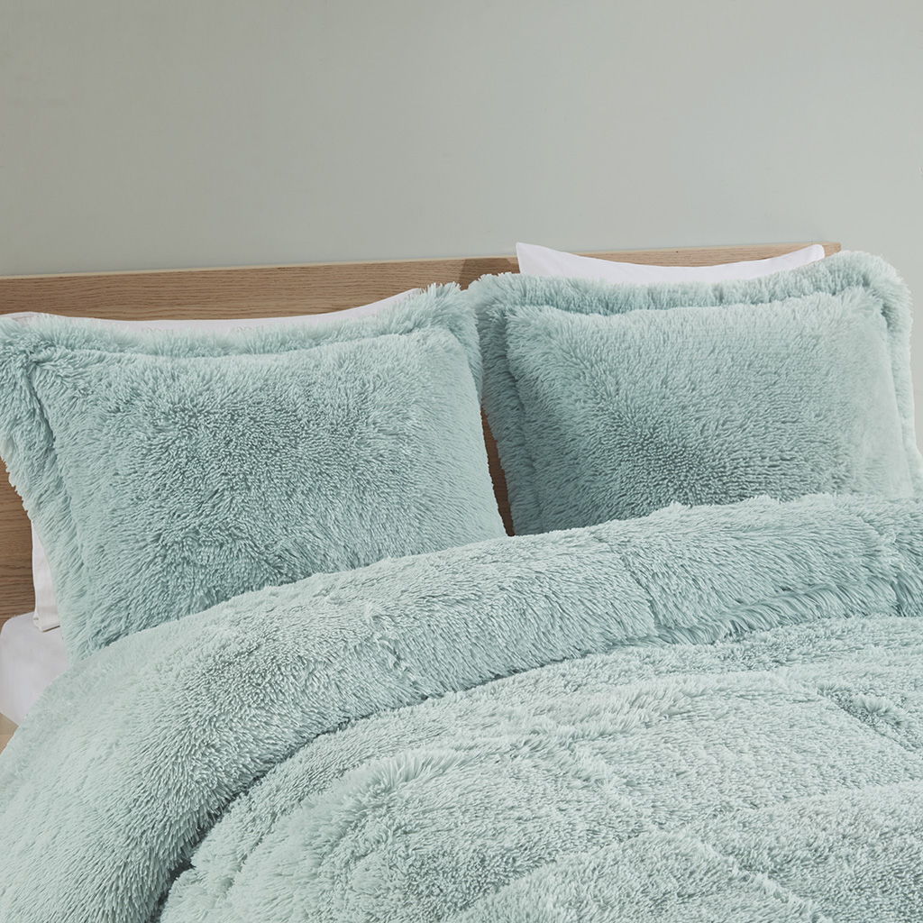 Malea - King Shaggy Long Comforter Mini Set - Aqua